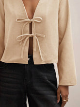 Women's Solid Color Asymmetrical Neck Long Sleeve Bowknot Decor Casual Business Casual Work Shirt, Spring & FAll SKU: sz2407189